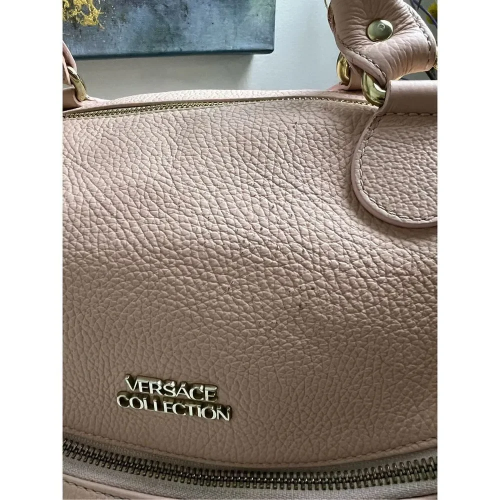 VERSACE COLLECTION Pebbled Leather Pink Handle Bag